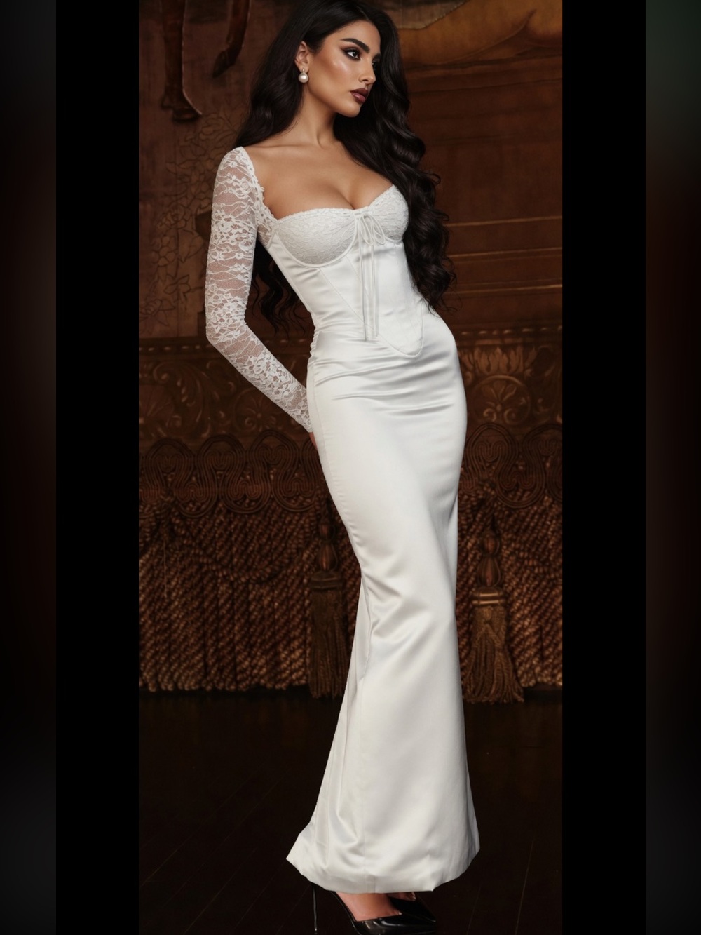 House of CB ‘PERDI’ Vintage Ivory Satin Maxi Dress/ Small US2-4 $259